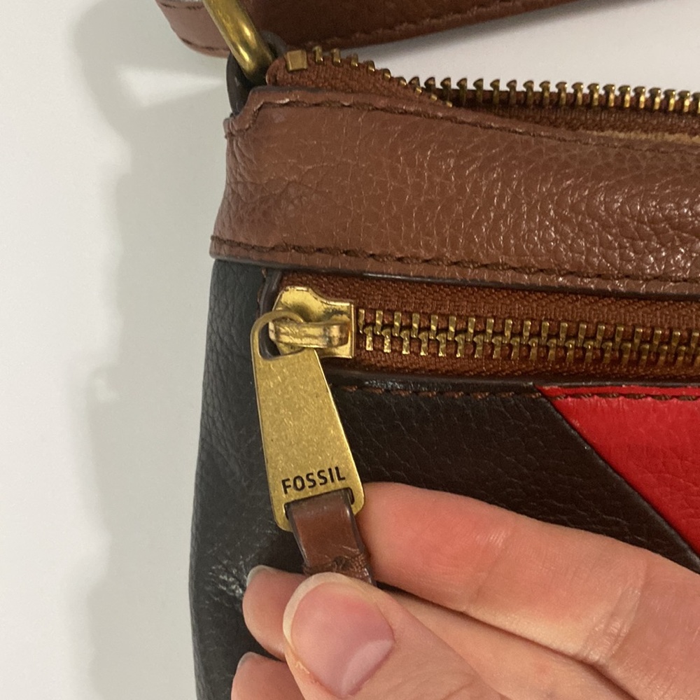 Fossil Issue 1954 Leather Patchwork Colorblock Cr… - image 4